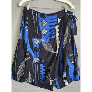 Vintage Abstract Blue & Black Skort Shorts Under Skirt Sz 22 Plus Size 3X